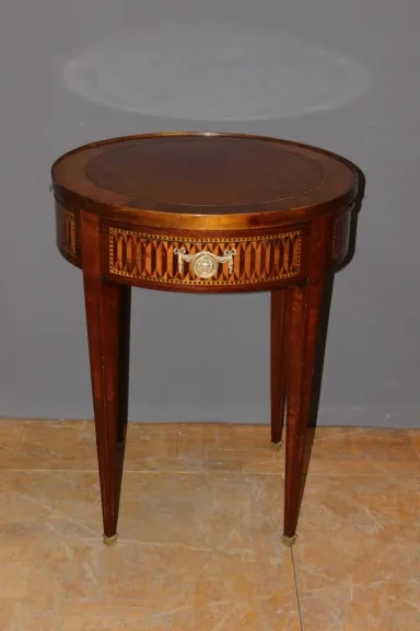 Table Bouillotte De Style Louis XVI En Marqueterie Vers 1900