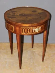 Table Bouillotte De Style Louis XVI En Marqueterie Vers 1900