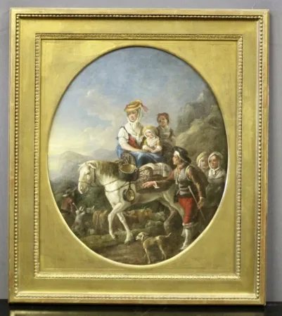 Huile Sur Toile Représentant Une Scène De La Campagne Fin XVIII