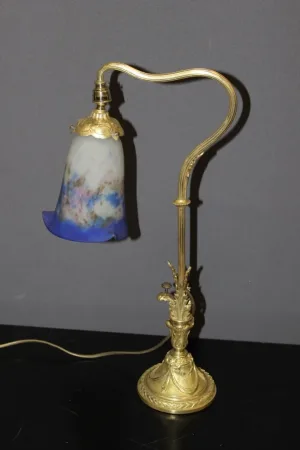 Lampe De Bureau En Bronze Et Pâte De Verre Muller Vers 1900