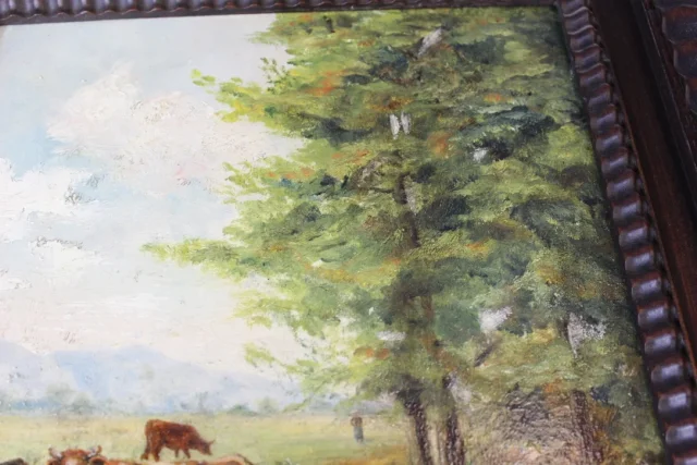 Huile Sur Carton , Les Vaches à La Rivière Vers 1900