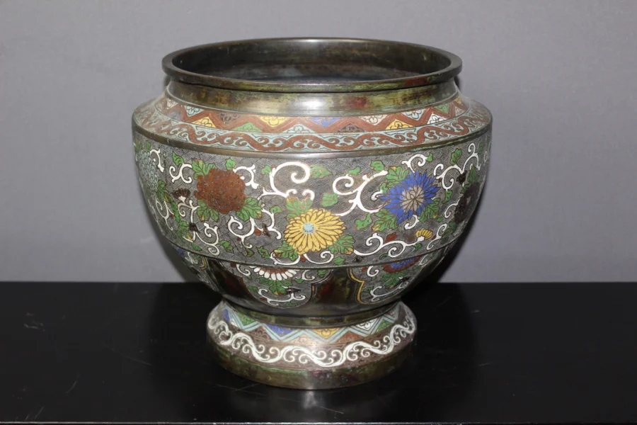 Cache-pot En Bronze Cloisonné Japon XIX