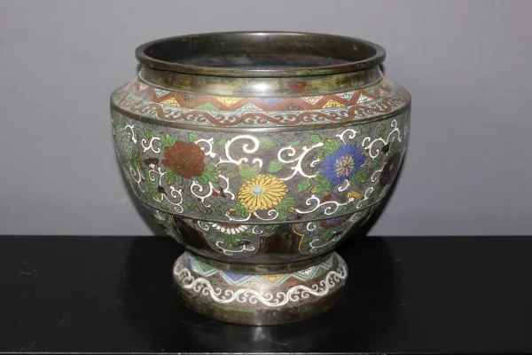 Cache-pot En Bronze Cloisonné Japon XIX