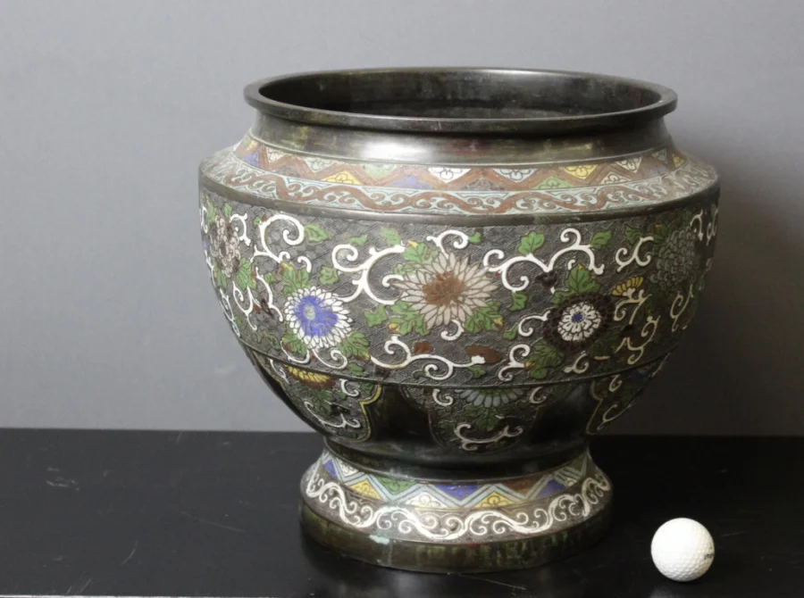 Cache-pot En Bronze Cloisonné Japon XIX