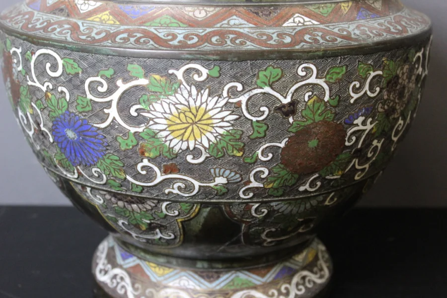 Cache-pot En Bronze Cloisonné Japon XIX