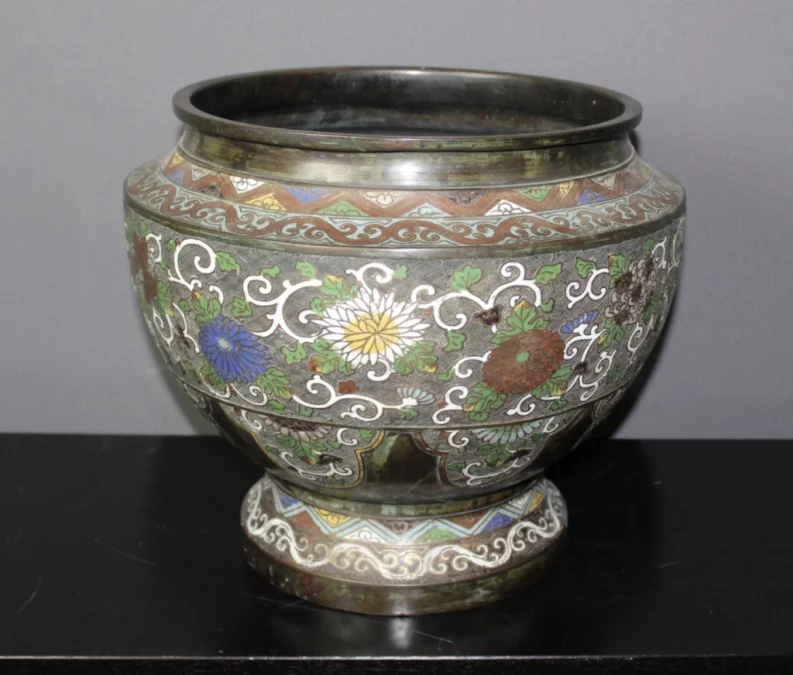 Cache-pot En Bronze Cloisonné Japon XIX