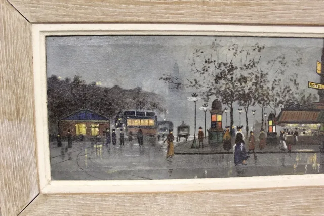 Huile Sur Toile Vue De Paris Animée Le Soir Vers 1900