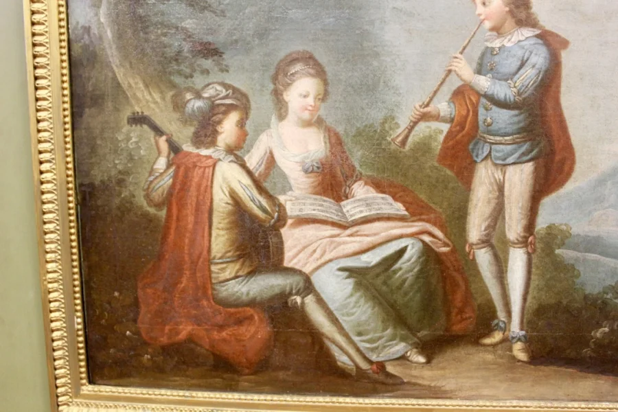Trumeau De Style Louis XVI Scène De Musiciens Vers 1880