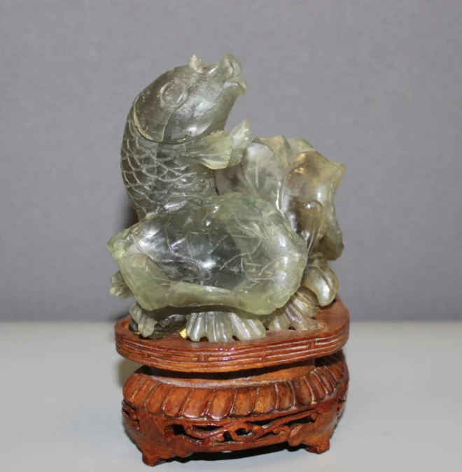 Carpe Koï En Pierre Verte Sculptée Origine Chine XX