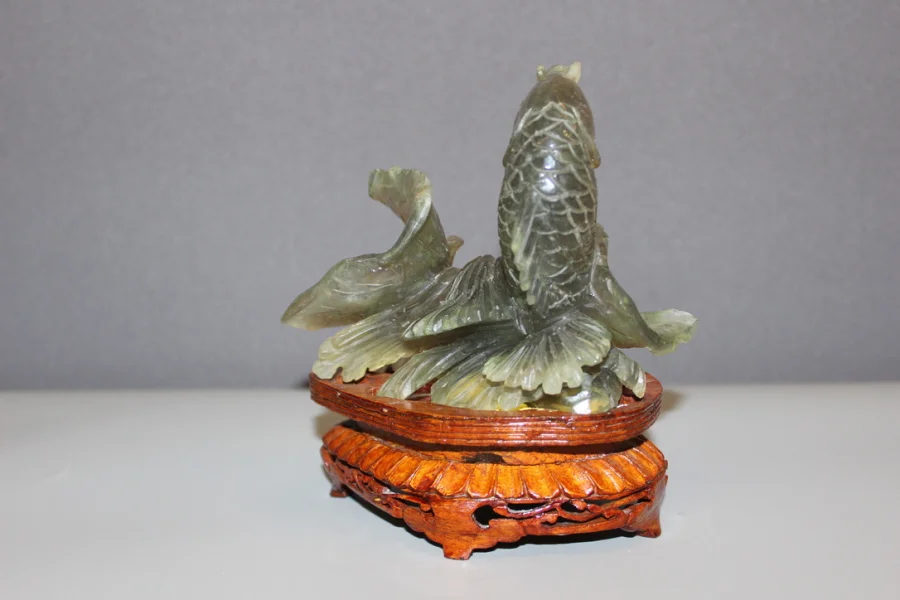 Carpe Koï En Pierre Verte Sculptée Origine Chine XX
