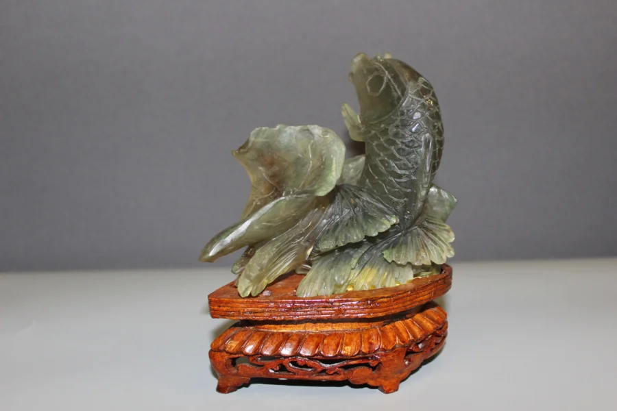 Carpe Koï En Pierre Verte Sculptée Origine Chine XX