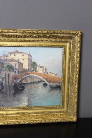 Gondoliers à Venise Par  Johannes Son , Huile Sur Toile