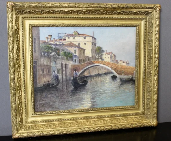 Gondoliers à Venise Par  Johannes Son , Huile Sur Toile