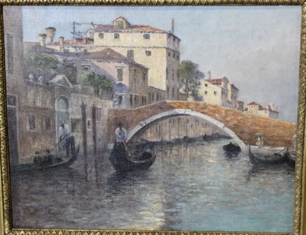 Gondoliers à Venise Par  Johannes Son , Huile Sur Toile