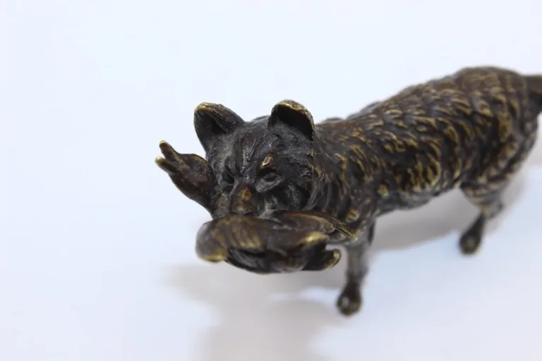 Petit Bronze  Le Renard Et Le Canard Fin XIX