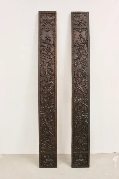 Paire De Colonnes En Bois Sculpté , Asie Fin XIX