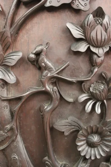 Paire De Colonnes En Bois Sculpté , Asie Fin XIX