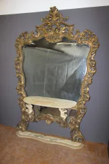 Très Grand Miroir Et Console Rococo Italien Vers 1950