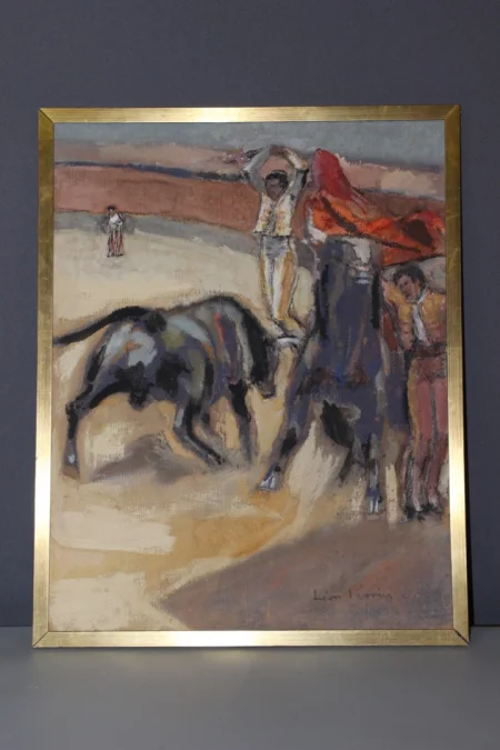 Pastel Sur Panneau Corrida Par Léon Perrin Vers 1950