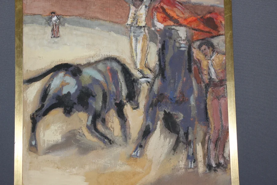 Pastel Sur Panneau Corrida Par Léon Perrin Vers 1950