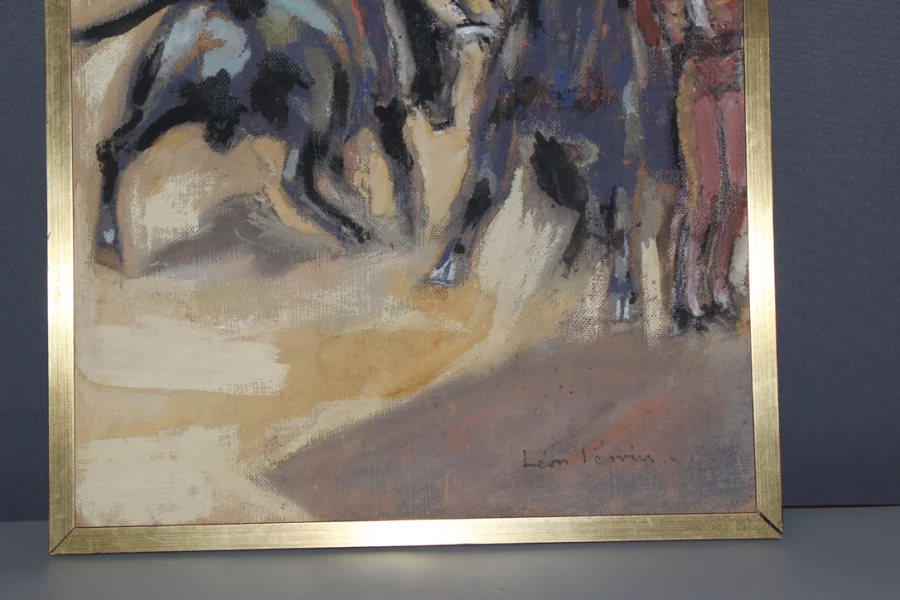 Pastel Sur Panneau Corrida Par Léon Perrin Vers 1950