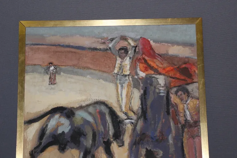 Pastel Sur Panneau Corrida Par Léon Perrin Vers 1950