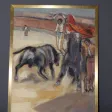 Pastel Sur Panneau Corrida Par Léon Perrin Vers 1950