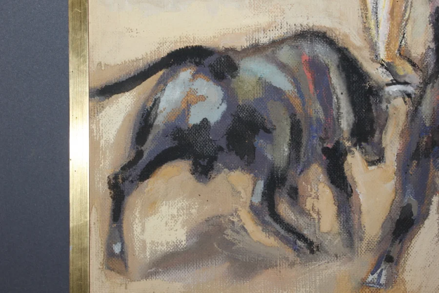Pastel Sur Panneau Corrida Par Léon Perrin Vers 1950