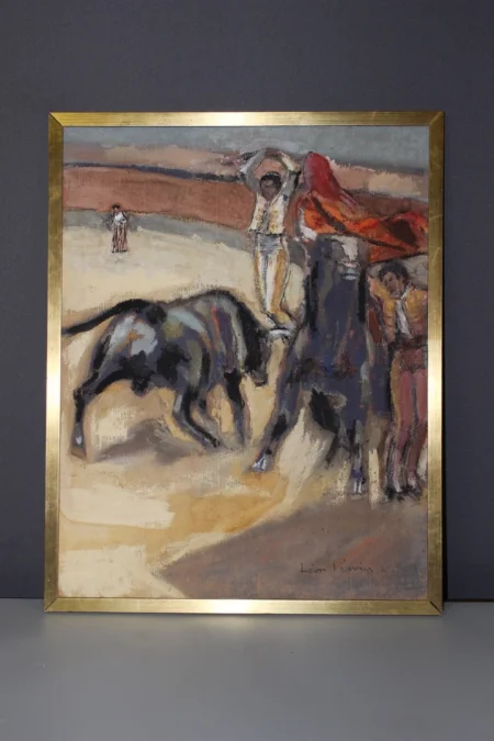 Pastel Sur Panneau Corrida Par Léon Perrin Vers 1950