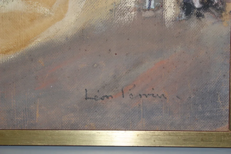 Pastel Sur Panneau Corrida Par Léon Perrin Vers 1950