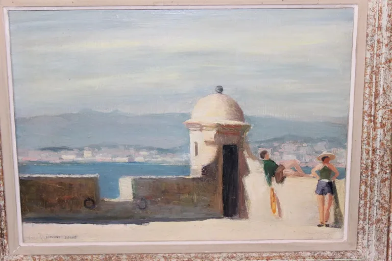 Huile Sur Panneau Farniente Sur Les Remparts Par Henri Julié