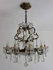 Lustre à Pampilles et Bronze , Coupe en Cristal  Style Louis XV