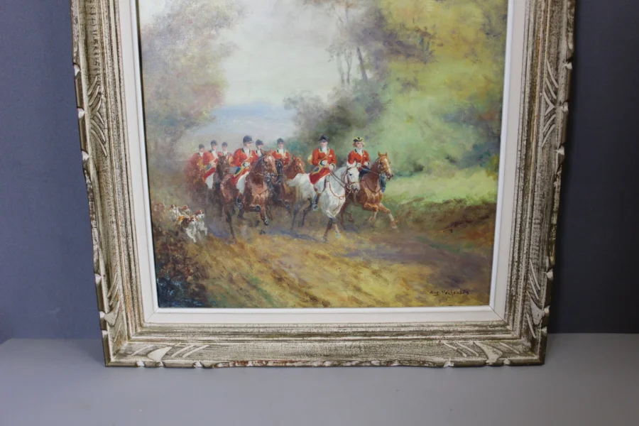Huile Sur Toile Chasse à Cour Par Eugène Péchaubès Vers 1930