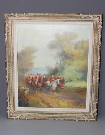 Huile Sur Toile Chasse à Cour Par Eugène Péchaubès Vers 1930