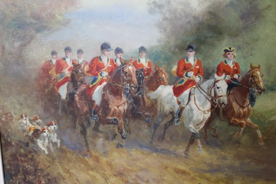 Huile Sur Toile Chasse à Cour Par Eugène Péchaubès Vers 1930
