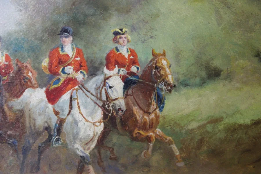 Huile Sur Toile Chasse à Cour Par Eugène Péchaubès Vers 1930