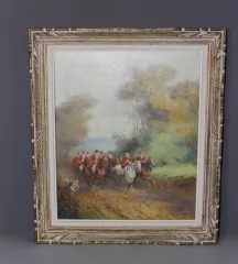 Huile Sur Toile Chasse à Cour Par Eugène Péchaubès Vers 1930