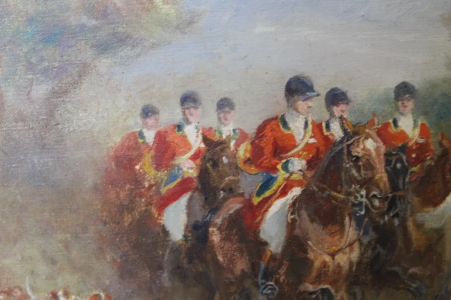 Huile Sur Toile Chasse à Cour Par Eugène Péchaubès Vers 1930