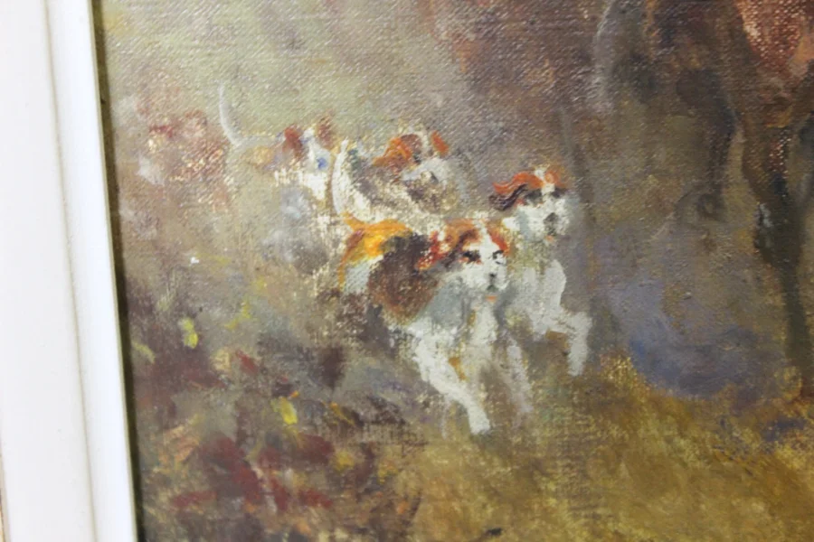 Huile Sur Toile Chasse à Cour Par Eugène Péchaubès Vers 1930