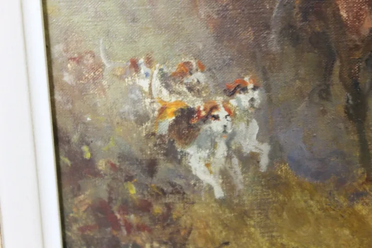 Huile Sur Toile Chasse à Cour Par Eugène Péchaubès Vers 1930