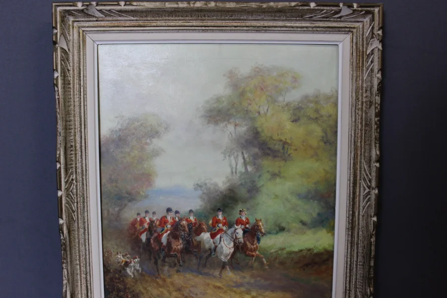 Huile Sur Toile Chasse à Cour Par Eugène Péchaubès Vers 1930