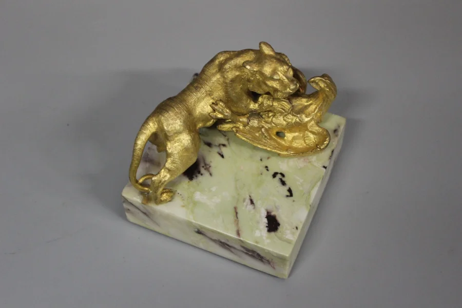 Bronze Doré , Tigre Attaquant Un Aigle Vers 1900