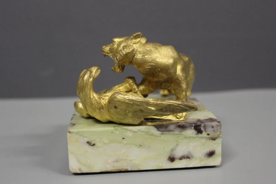 Bronze Doré , Tigre Attaquant Un Aigle Vers 1900