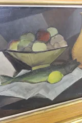 Huile sur Toile  Nature Morte à La Truite Par Sabatier Vers 1940