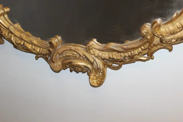 Important Miroir Louis XV En Stuc Doré XIX