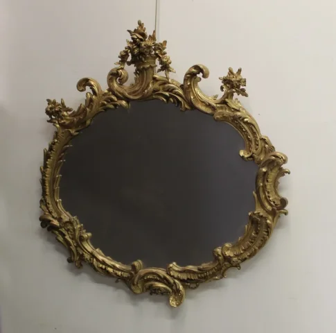 Important Miroir Louis XV En Stuc Doré XIX
