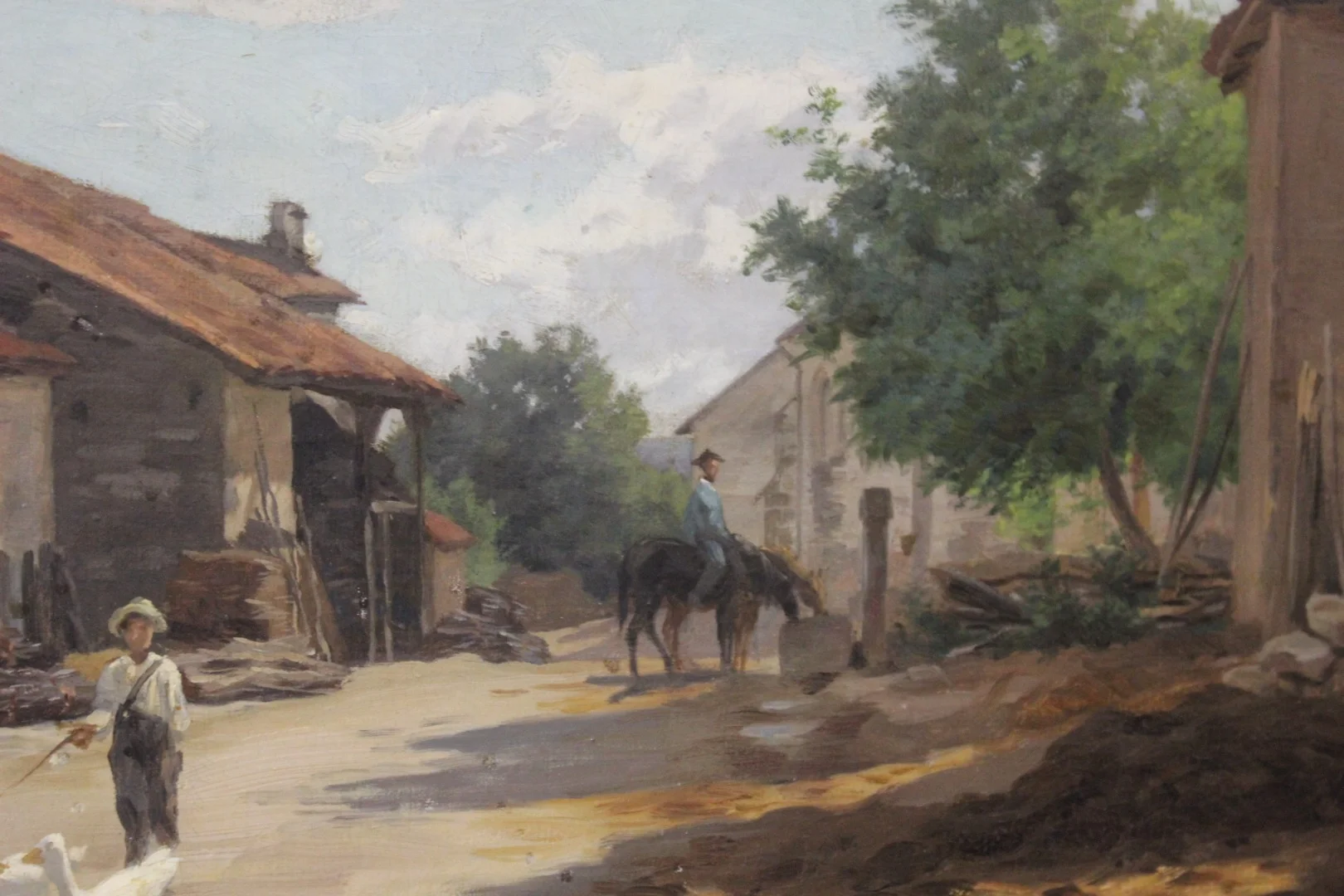 Huile sur toile par Boudier , Cour de Ferme dans les Vosges  XIX