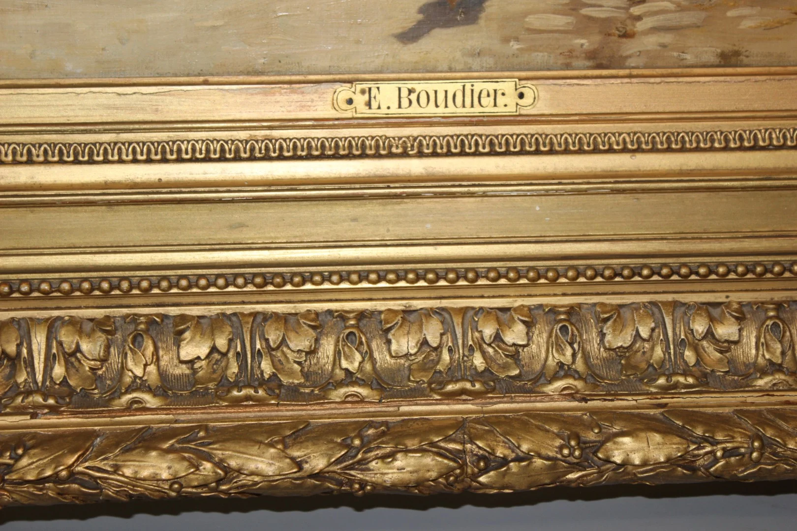 Huile sur toile par Boudier , Cour de Ferme dans les Vosges  XIX