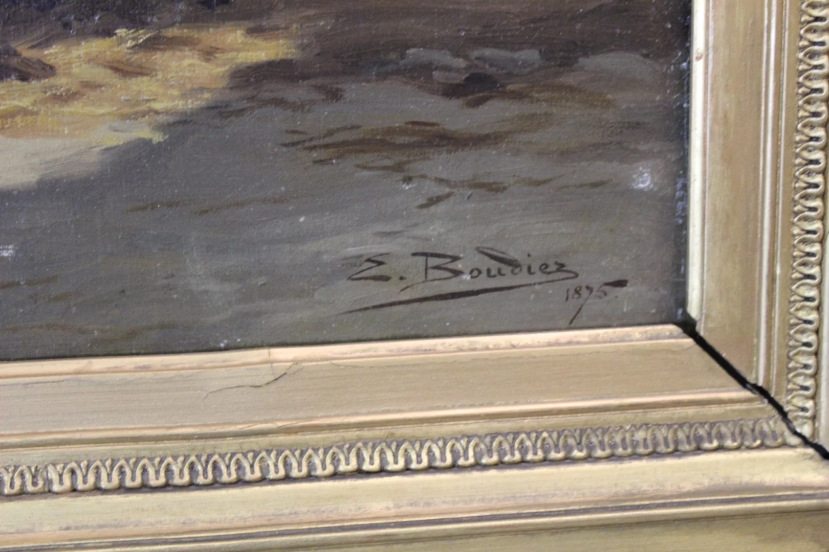 Huile sur toile par Boudier , Cour de Ferme dans les Vosges  XIX