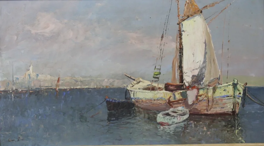Huile sur panneau , vue de Saint Tropez par Karl Sim